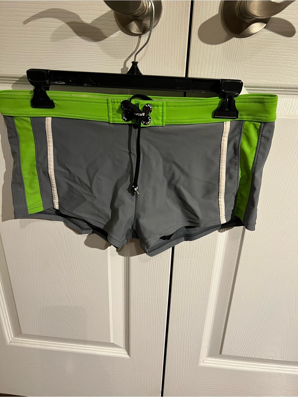 Simons Gray Swim Trunks with Lime Green Accents